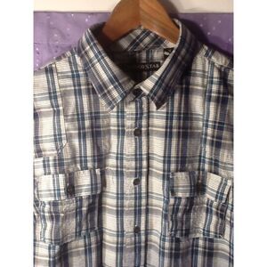 Indigo Star Blue White Plaid Dip‎ Button Down Dress Shirt Size Large A15